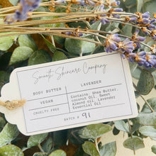 Load image into Gallery viewer, Lavender natural body butter ingredients label
