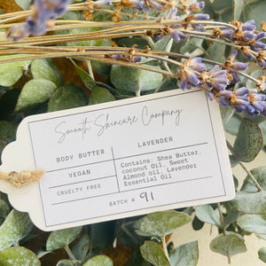 Lavender natural body butter ingredients label